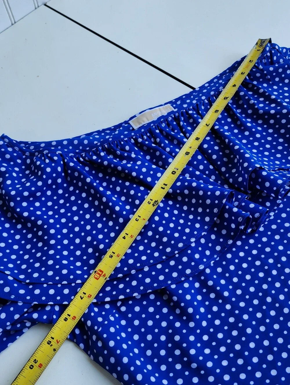 Michael Kors Royal Blue White Dots Ruffle One Shoulder Top Blouse Sz S - Picture 9 of 12